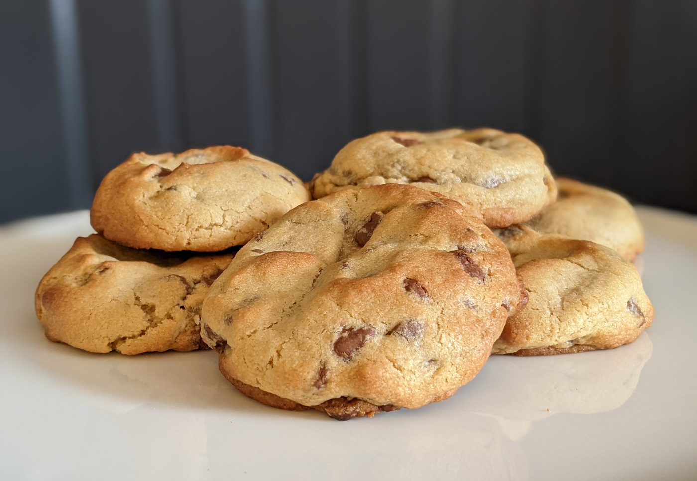 A tray of chocolate chip cookies